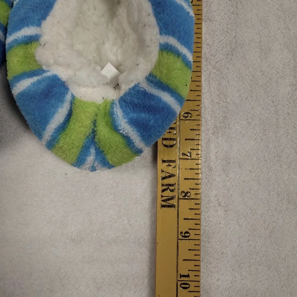 Kids Toy Story Slippers Blue Green Stripe Fuzzy Cozy Boys Girls Size Small‎